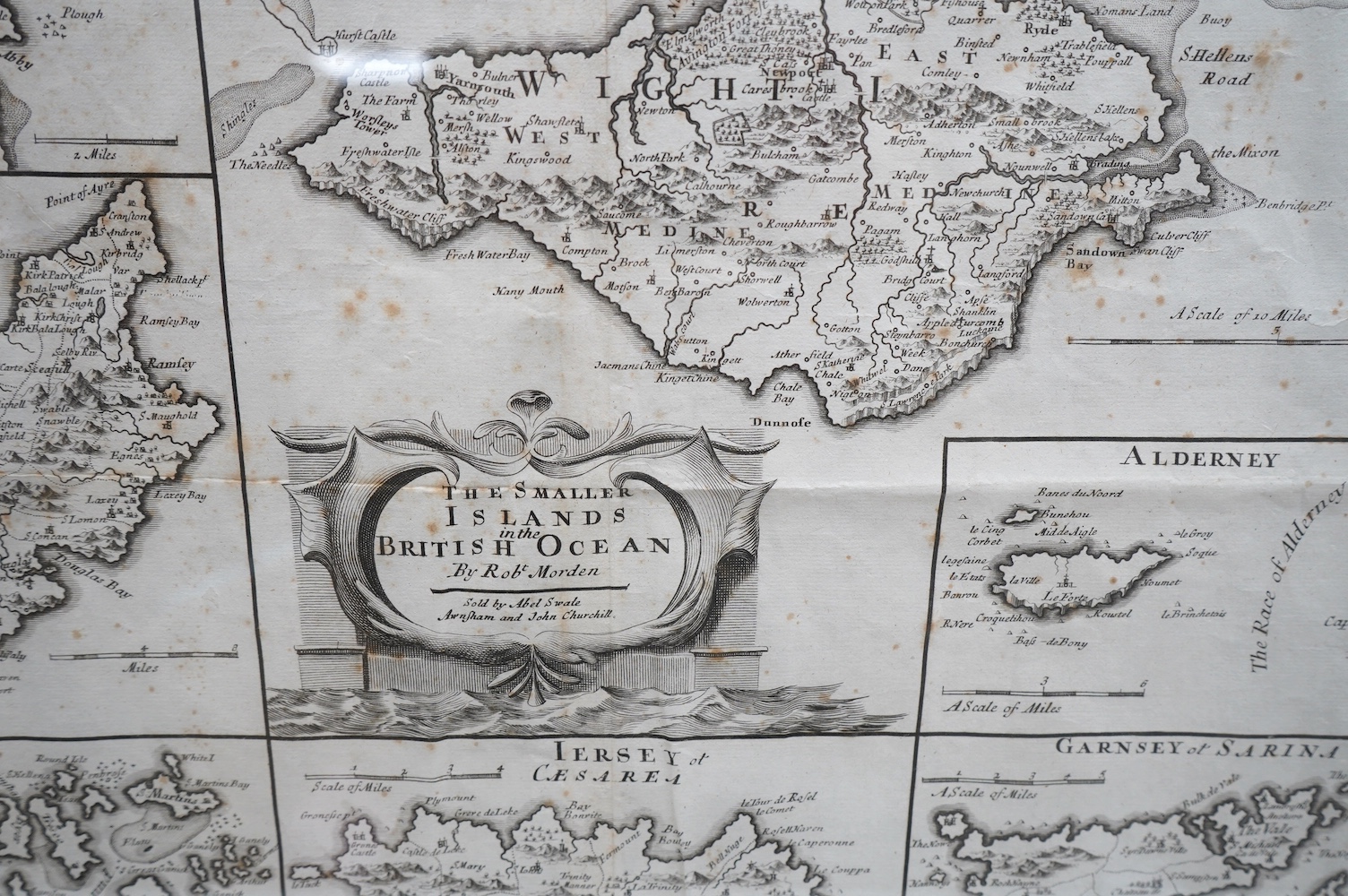 Two engraved maps comprising R. Morden (1650-1703), Smaller Islands in the British Ocean, and H. Moll (1654-1732), Bamf and Aberdeen, 37 x 43cm. Condition - fair, discolouration